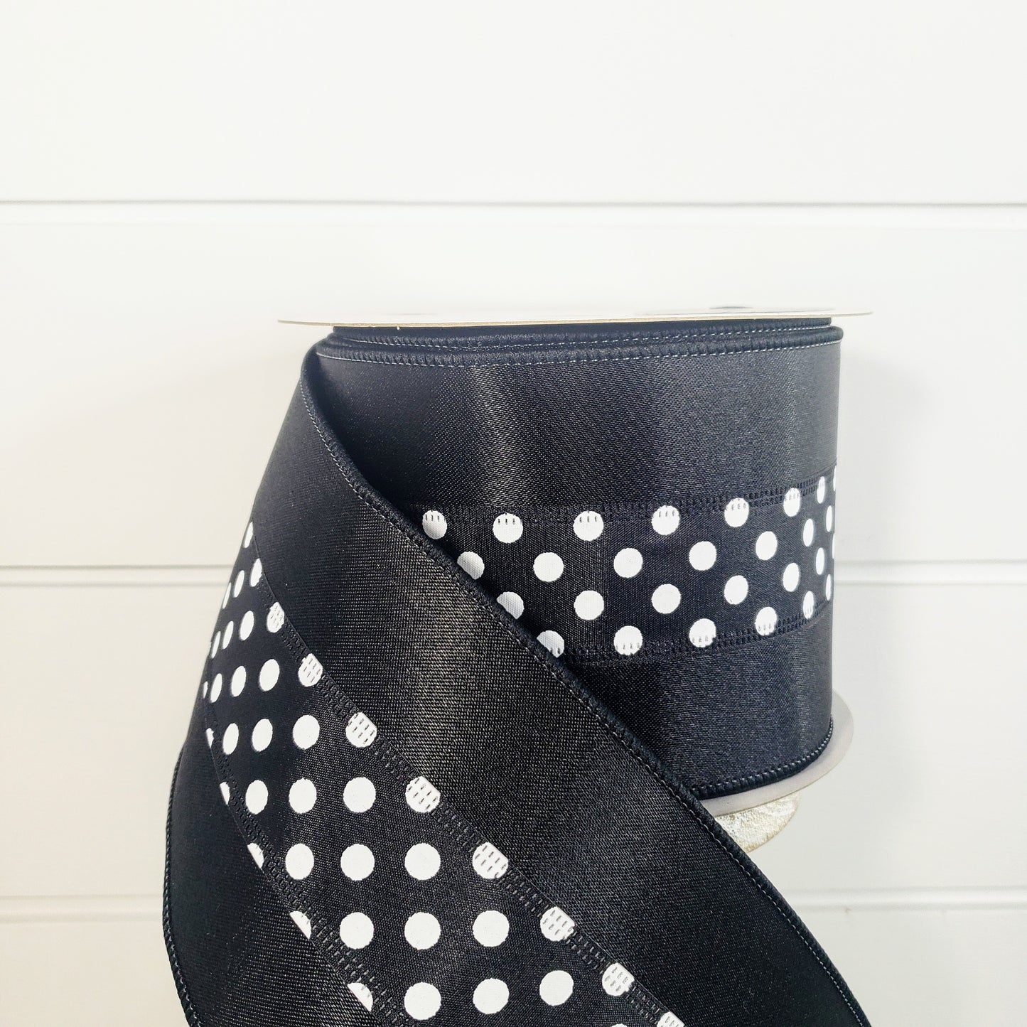 RD893-92 Premium Wired 4x10yd Farrisilk Polka Dot Trim Ribbon Black/White - TCTCrafts