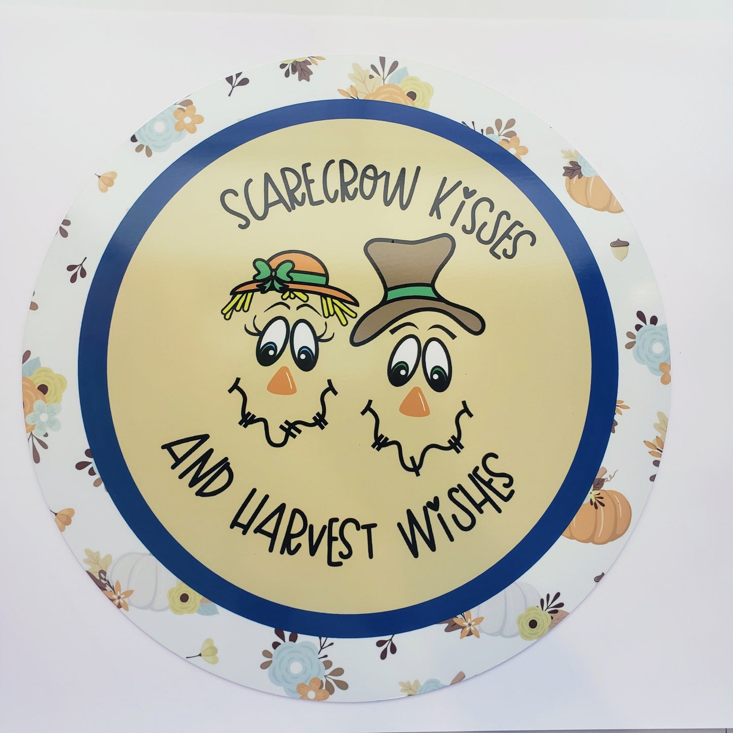TCT1397-11.75" Metal Fall Scarecrow Kisses and Harvest Wishes Sign TCTCrafts