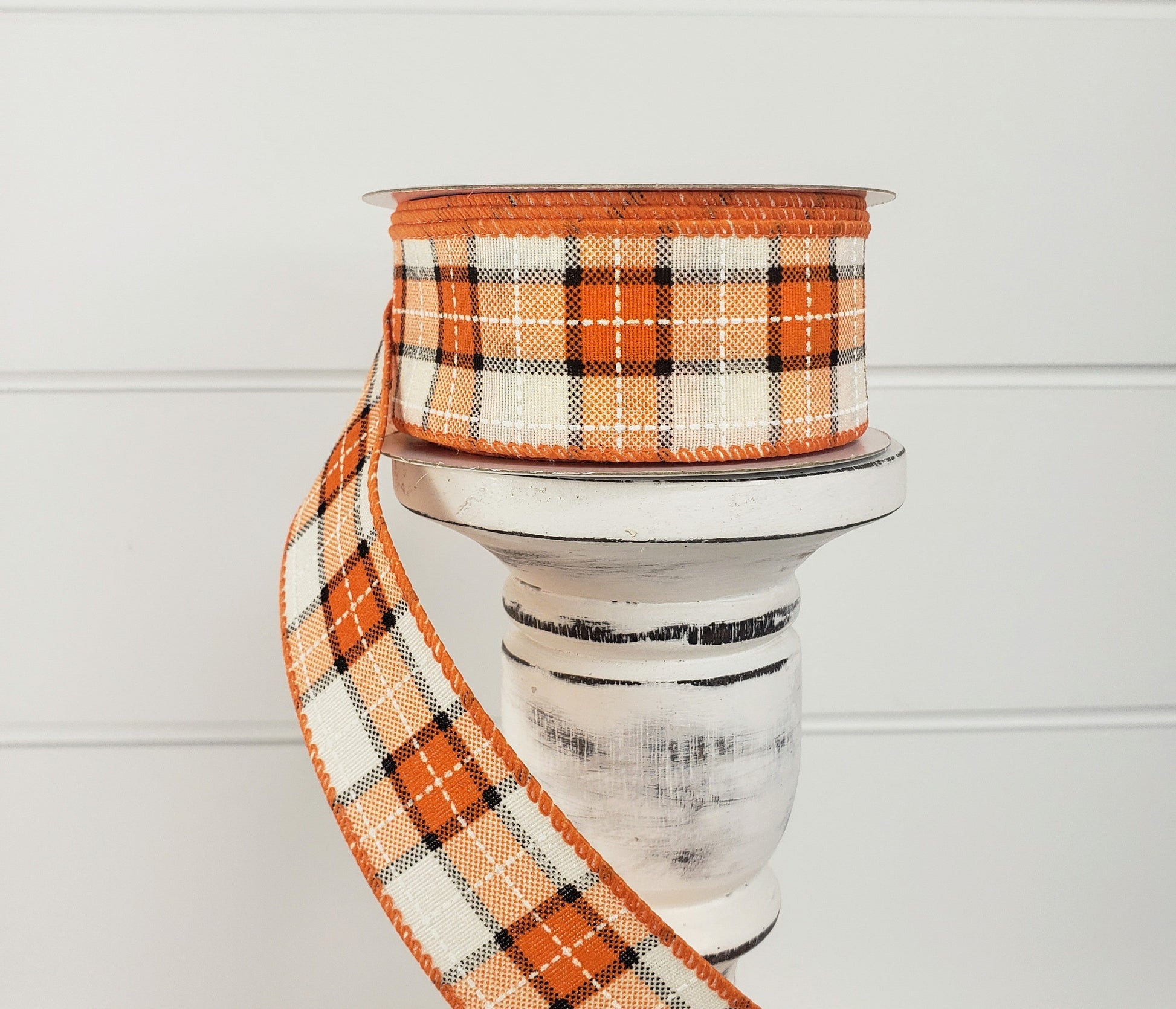 1.5"x10YD Fall Plaid Wired Ribbon - Cream/Orange/Black - Rustic Charm for Autumn Crafts and Decor-(51013-09-18) TCT Crafts