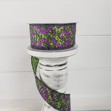 Load image into Gallery viewer, 1.5&quot;x10YD Halloween Glitter Swirl Wired Ribbon - Lime/Purple - Enchanting Elegance for Spooky Crafts and Decor (51101-09-09)