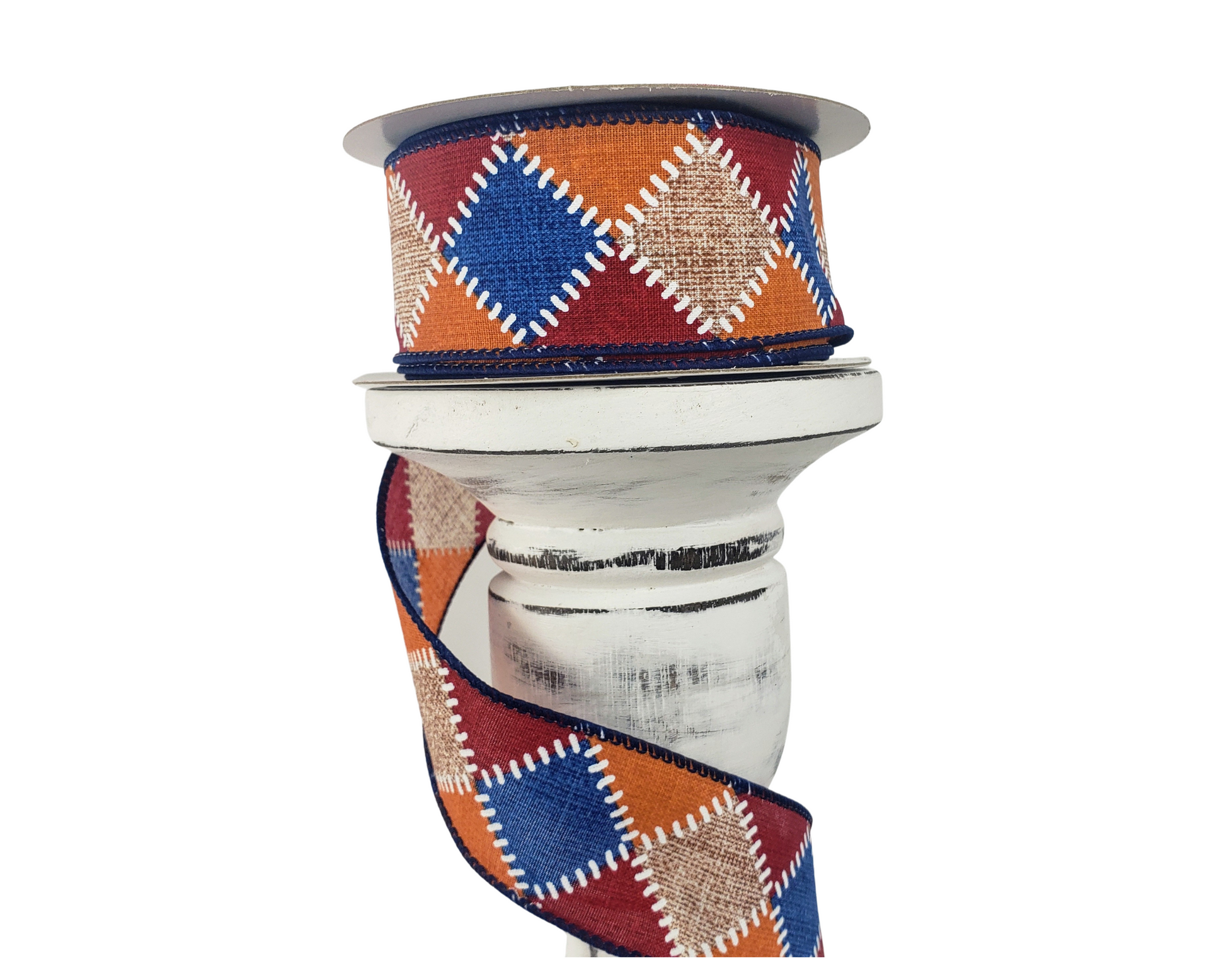 1.5"x10YD Fall Stitch Chex Wired Ribbon - Burgundy/Blue/Orange/Natural - Cozy and Colorful Accent for Autumn Crafts and Decor-(61101-09-25) TCT Crafts