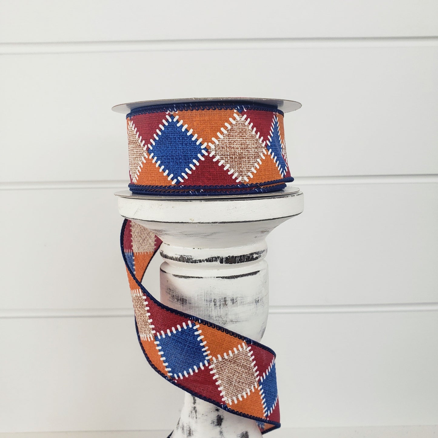 1.5"x10YD Fall Stitch Chex Wired Ribbon - Burgundy/Blue/Orange/Natural - Cozy and Colorful Accent for Autumn Crafts and Decor-(61101-09-25) TCT Crafts