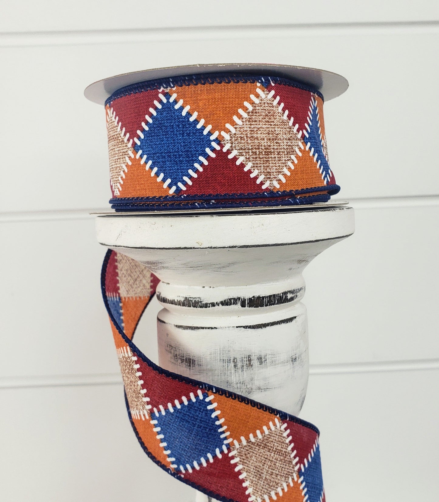 1.5"x10YD Fall Stitch Chex Wired Ribbon - Burgundy/Blue/Orange/Natural - Cozy and Colorful Accent for Autumn Crafts and Decor-(61101-09-25) TCT Crafts