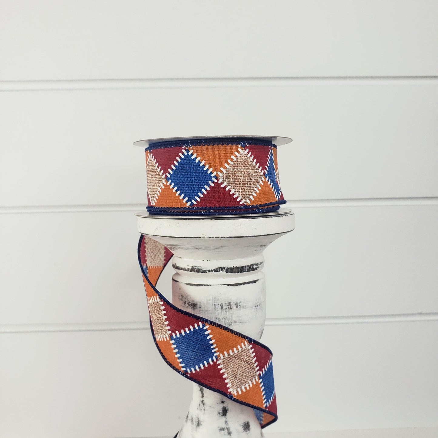 1.5"x10YD Fall Stitch Chex Wired Ribbon - Burgundy/Blue/Orange/Natural - Cozy and Colorful Accent for Autumn Crafts and Decor-(61101-09-25) TCT Crafts