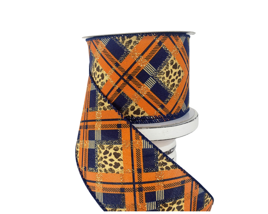 2.5"x10YD Satin Cheetah Print Plaid Fall Ribbon - Wild Elegance for Autumn Crafts and Decor -(61118-40-27) TCT Crafts