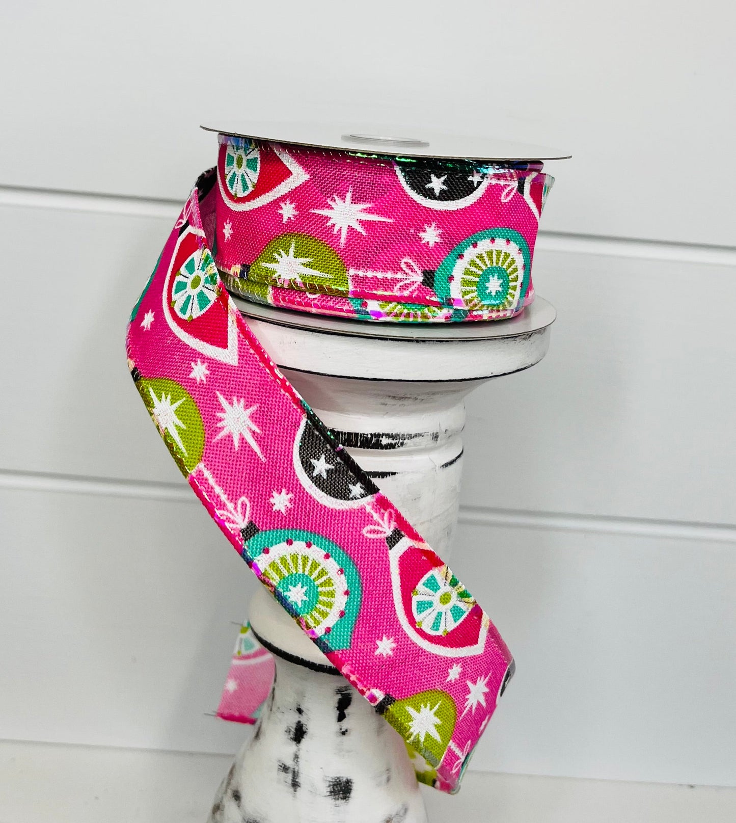 1.5"x10YD Pink Linen/Grey Retro Ornaments Wired Ribbon - Vintage Charm for Crafts and Decor -71012-09-44 TCT Crafts