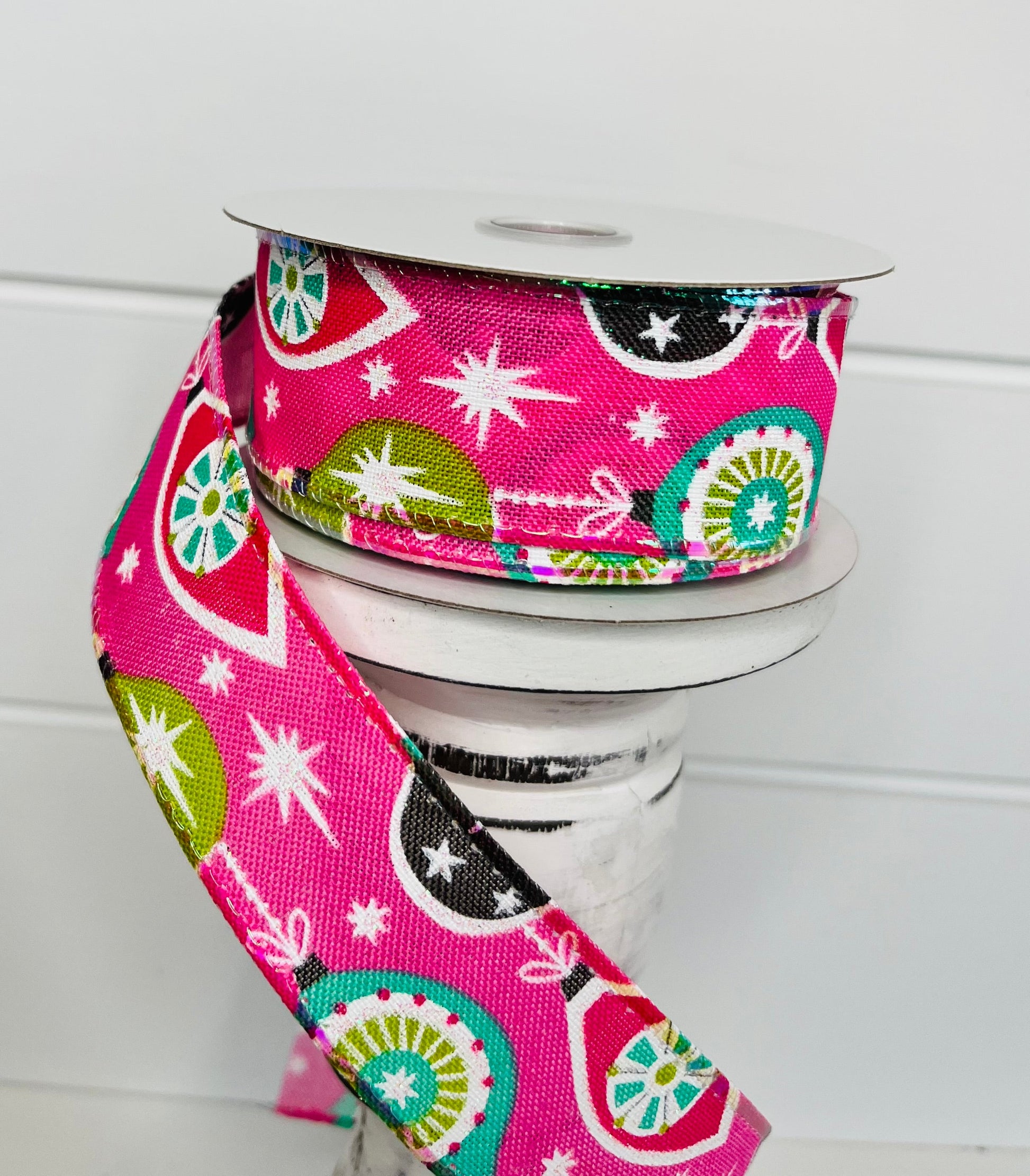 1.5"x10YD Pink Linen/Grey Retro Ornaments Wired Ribbon - Vintage Charm for Crafts and Decor -71012-09-44 TCT Crafts