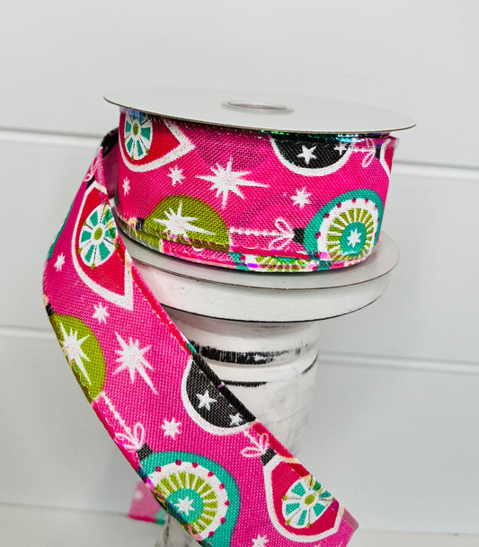 1.5"x10YD Pink Linen/Grey Retro Ornaments Wired Ribbon - Vintage Charm for Crafts and Decor -71012-09-44 TCT Crafts