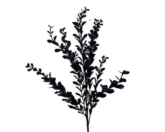 22" Midnight Blue Glitter Boxwood Spray: Elegant Home & Holiday Decor Accent-(106295) Direct Export