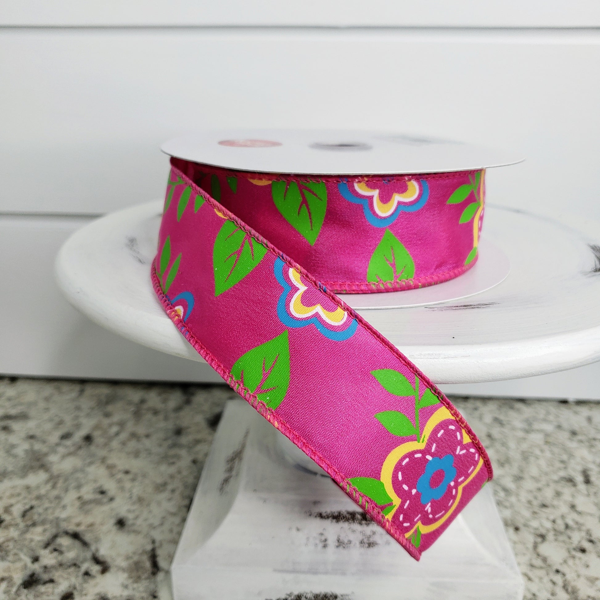 92226W-222-09J 1.5 inch x 25 Yards Fuchsia Hot Pink Flower Spring Wired Ribbon - TCTCrafts