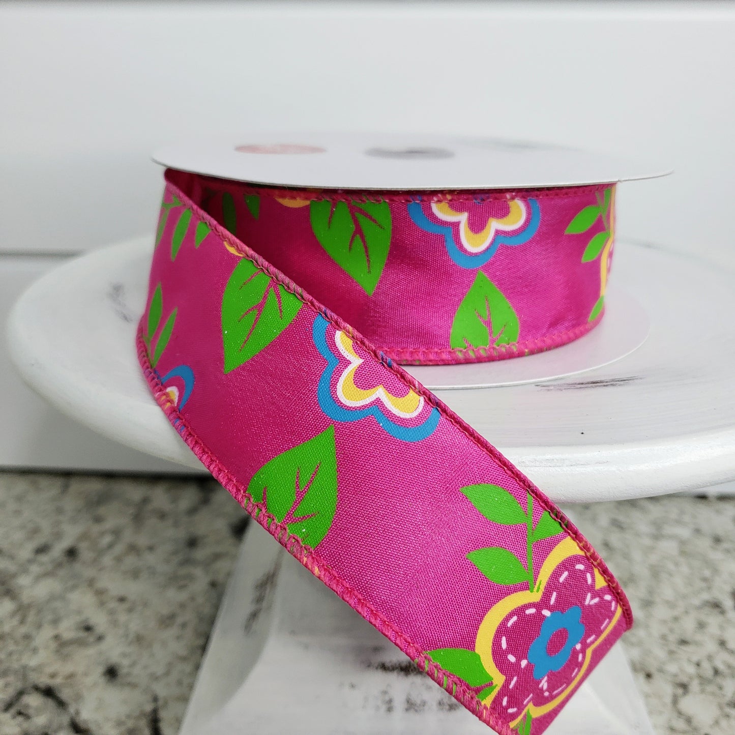 92226W-222-09J 1.5 inch x 25 Yards Fuchsia Hot Pink Flower Spring Wired Ribbon - TCTCrafts