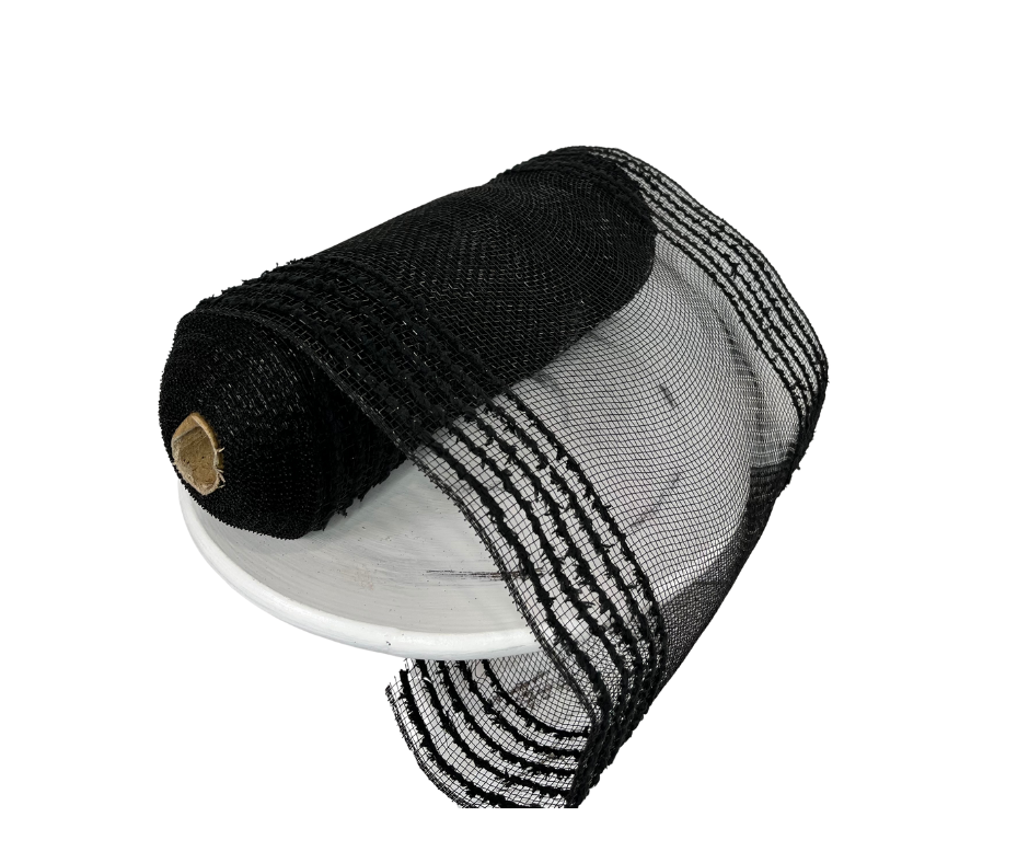 RY811402-10.25" x 10yd Black Border Stripe Mesh TCT Crafts