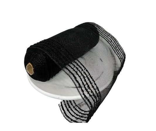 RY811402-10.25" x 10yd Black Border Stripe Mesh TCT Crafts