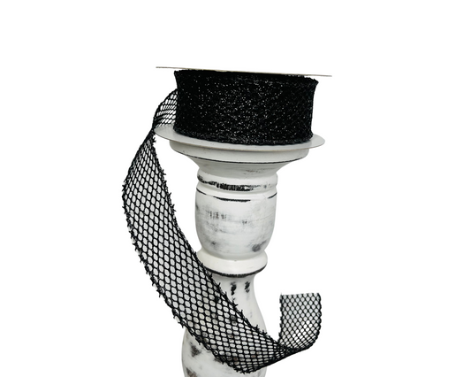 1.5"x10YD Black Glitter Netting Wired Ribbon - Sparkling Glamour for Crafts, Wreathmaking, and Decor-(71113-09-21) TCT Crafts