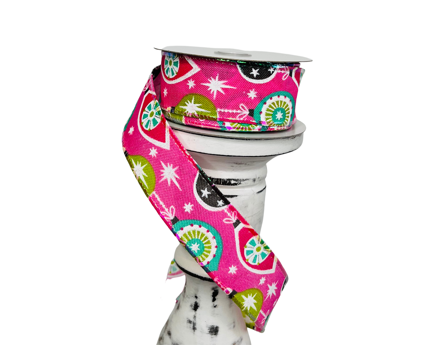 1.5"x10YD Pink Linen/Grey Retro Ornaments Wired Ribbon - Vintage Charm for Crafts and Decor -71012-09-44 TCT Crafts