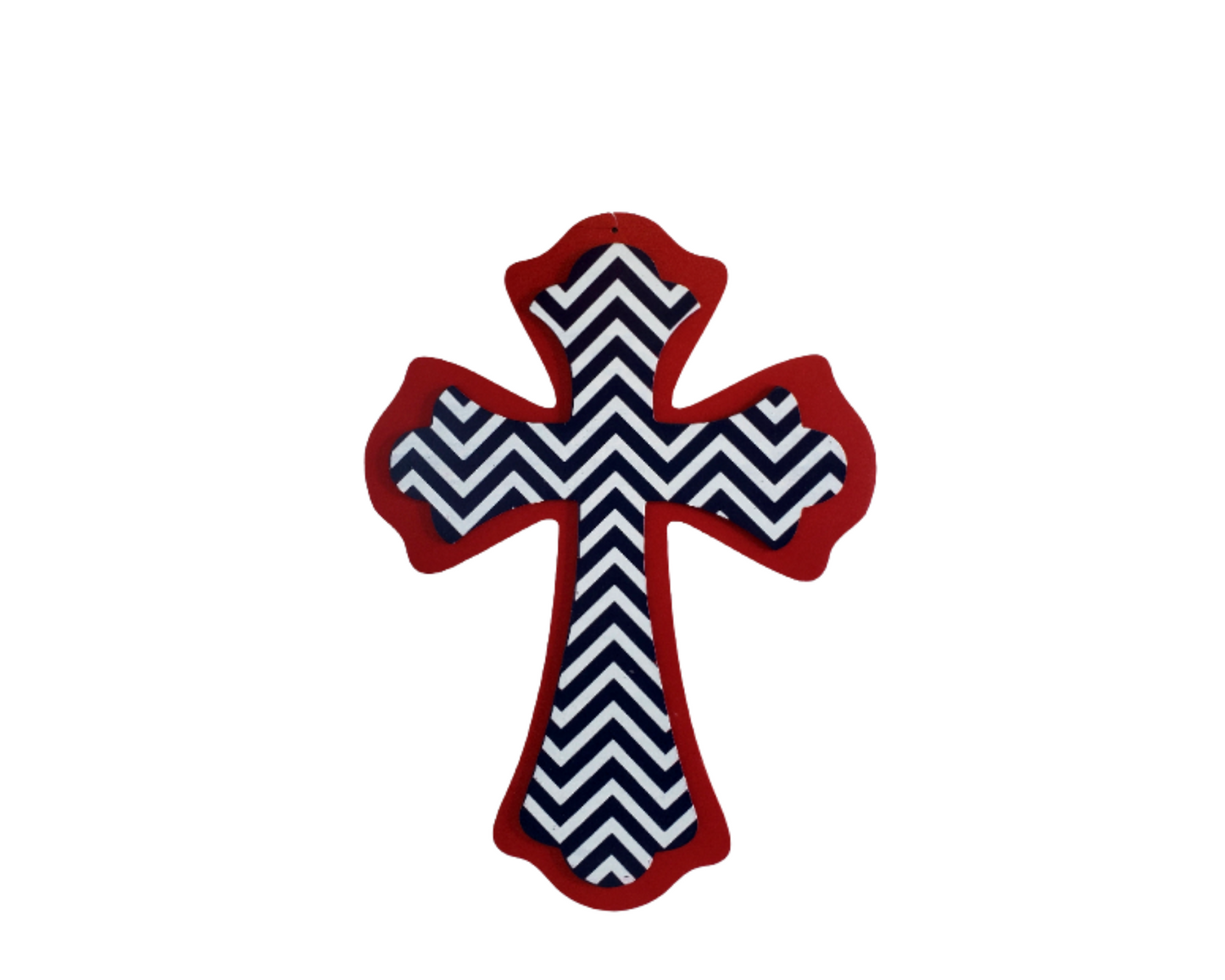 14.5"x10.625 MDF Chevron Cross Sign - Vibrant Red, Navy Blue, and White Design-AB237442 TCT Crafts