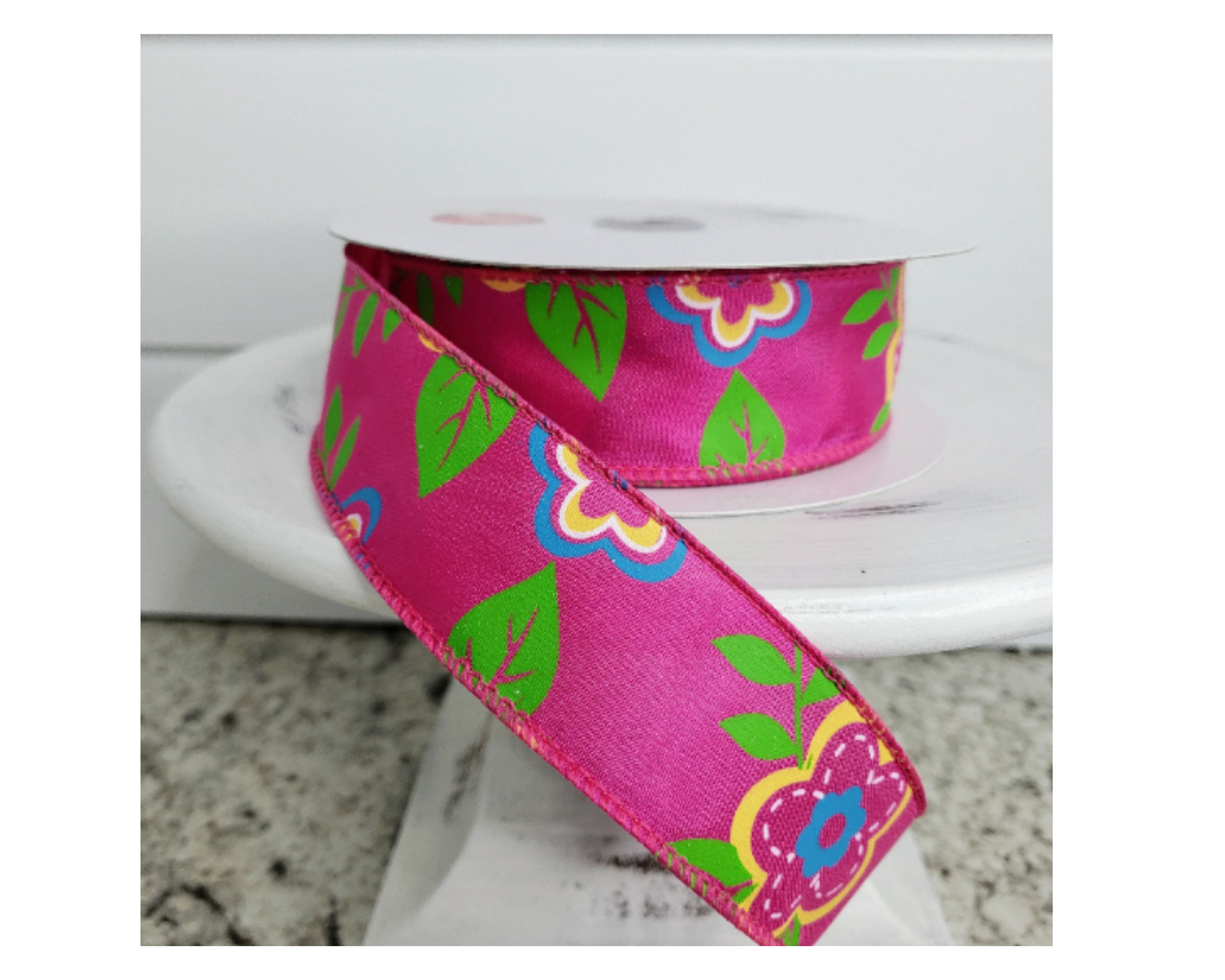1.5 inch x 25 Yards Fuchsia Hot Pink Flower Spring Wired Ribbon - Vibrant Blooms for Spring Crafts and Decor-92226W-222-09J TCT Crafts