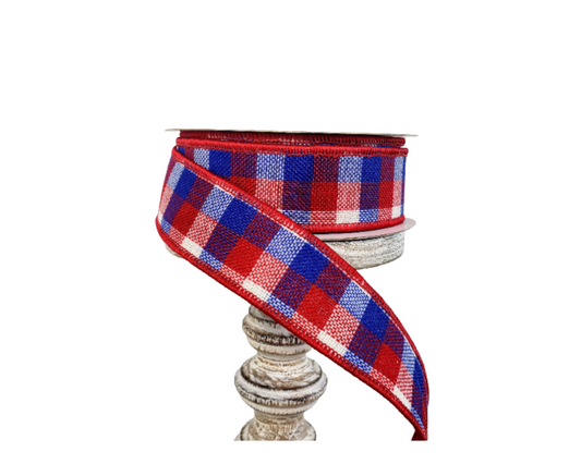 1.5"x10YD Reverse Flannel Mini Check Patriotic Ribbon - Timeless Charm for Festive Crafts and Decor-RG01162A1 TCT Crafts