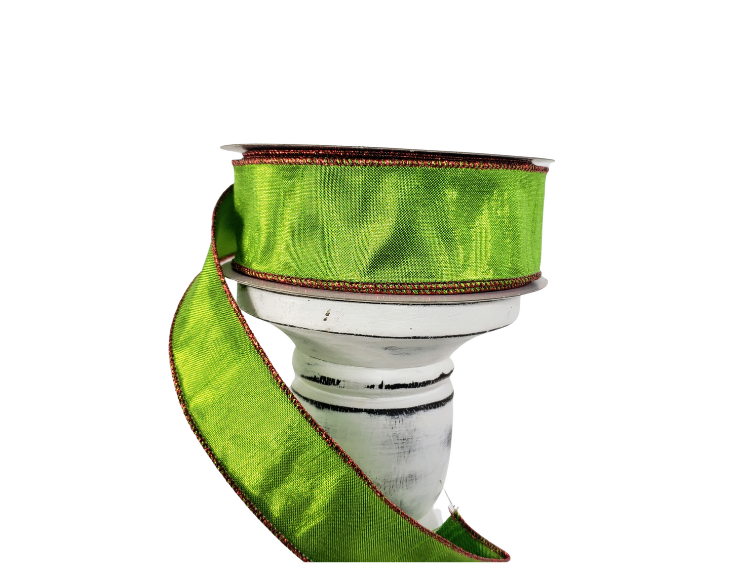 1.5"x10yd Metallic Faux Dupioni Wired Ribbon - Shimmering Elegance in Lime Green and Red-RGA1434WY TCT Crafts