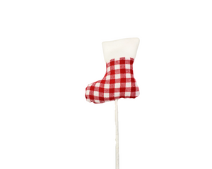 11"H Gingham Stocking Pick in Red/White - Festive Holiday Accent-XS986335