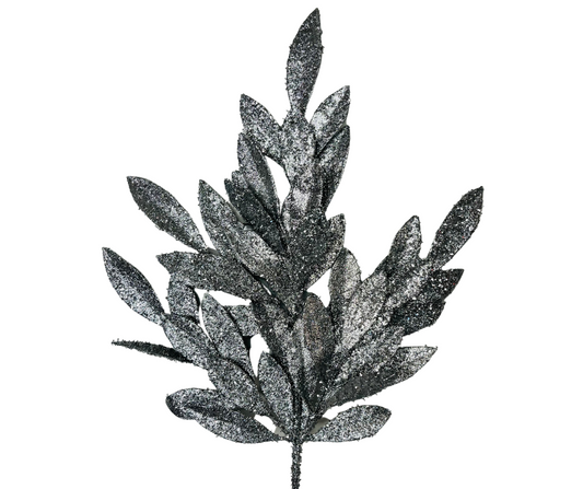 23" Silver Glitter Bay Leaf Spray - Sparkling Holiday Accent-XS618226 TCT Crafts