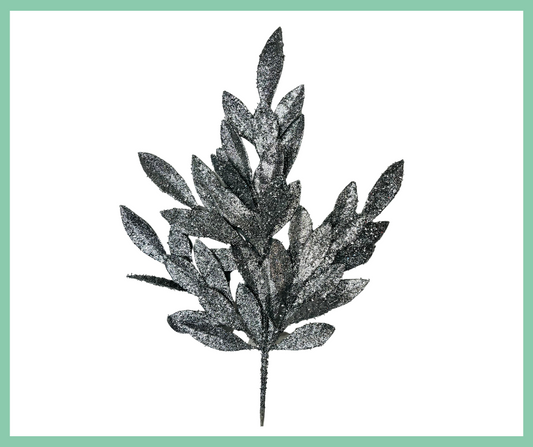 23" Silver Glitter Bay Leaf Spray - Sparkling Holiday Accent-XS618226 TCT Crafts