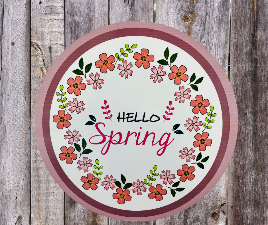 11.75 inch Hello Spring round metal sign-TCT1481