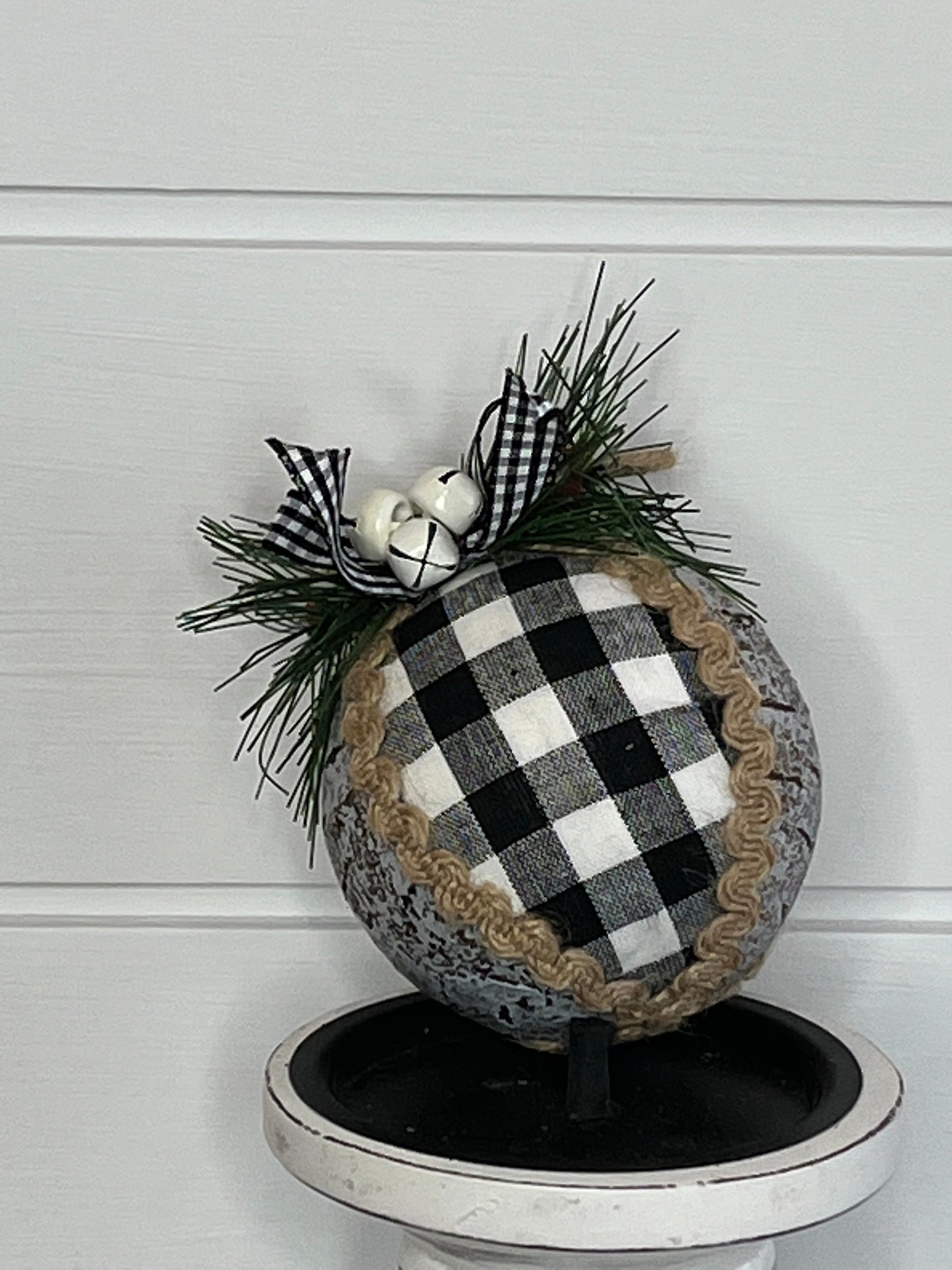 Classic Christmas Elegance: 3-Inch Buffalo Checked Ornament Ball in Black/White/Natural-(127071) TCT Crafts