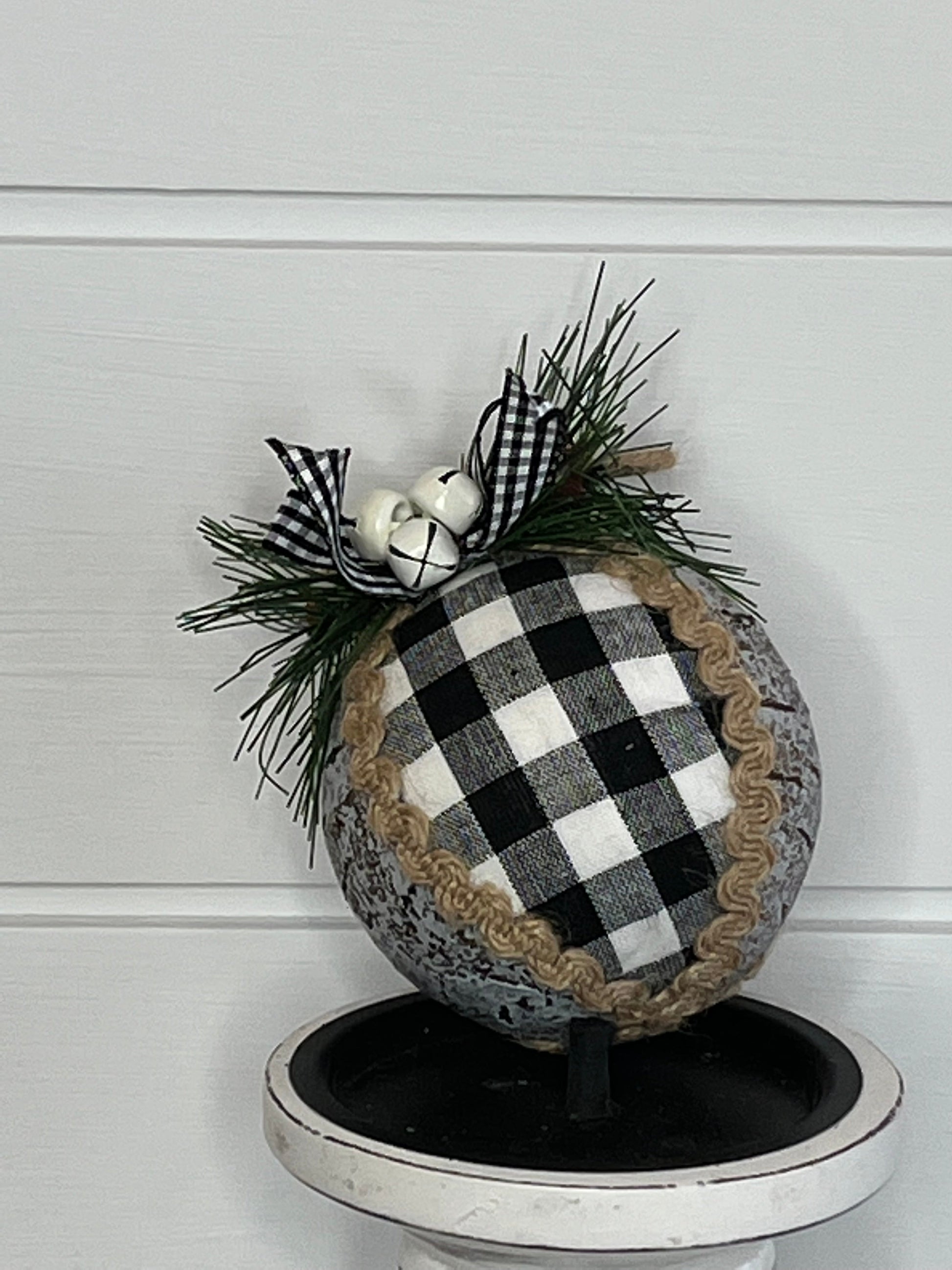 Classic Christmas Elegance: 3-Inch Buffalo Checked Ornament Ball in Black/White/Natural-(127071) TCT Crafts