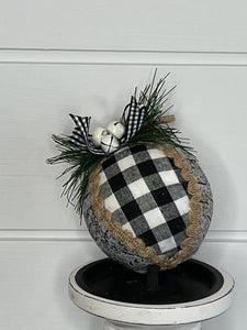 Classic Christmas Elegance: 3-Inch Buffalo Checked Ornament Ball in Black/White/Natural-(127071)