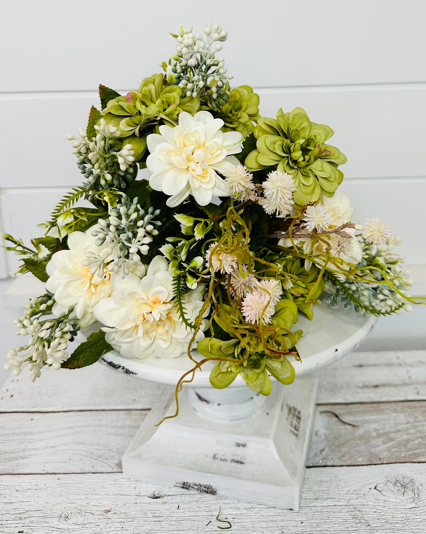Elegant Blooms: 15.75-Inch Artificial Dahlia/Fern/Berry Bush Bouquet in Cream, Green, and Light Pink-FB189539 TCT Crafts