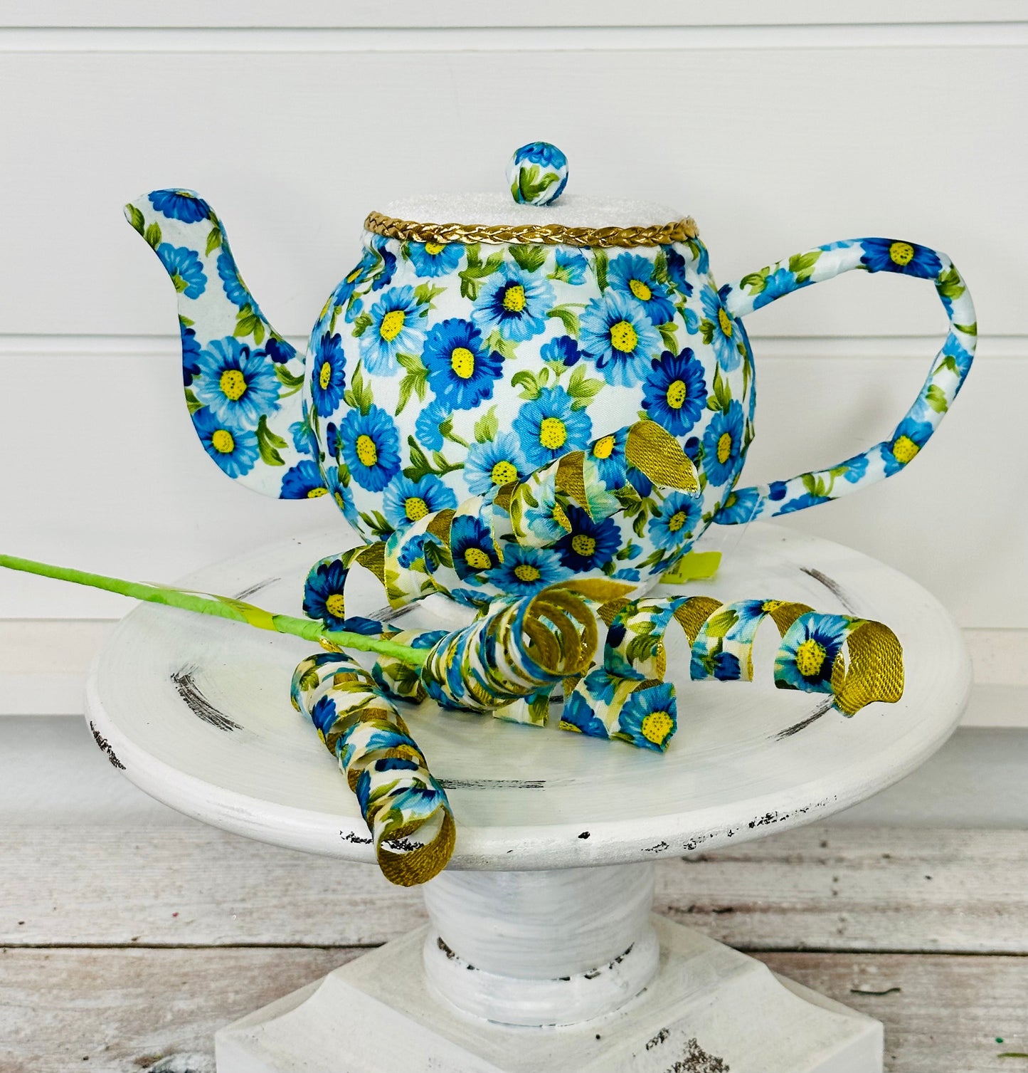 Elegant Blue Floral Gold Curl Wreath Pick - 16 Inches-63200BL TCT Crafts