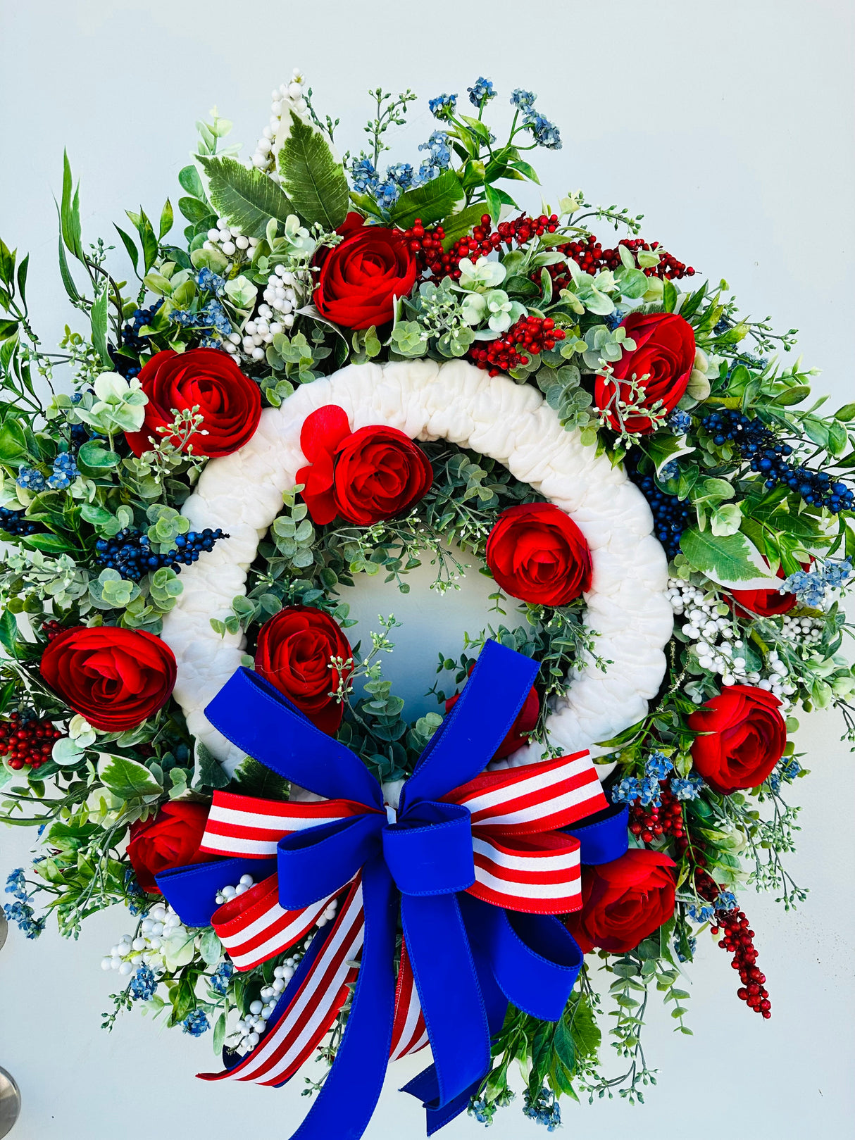 Elegant Patriotic Floral Wreath for Front Door-Red,White, & Blue Porch Decor (TCT1625) TCT Crafts