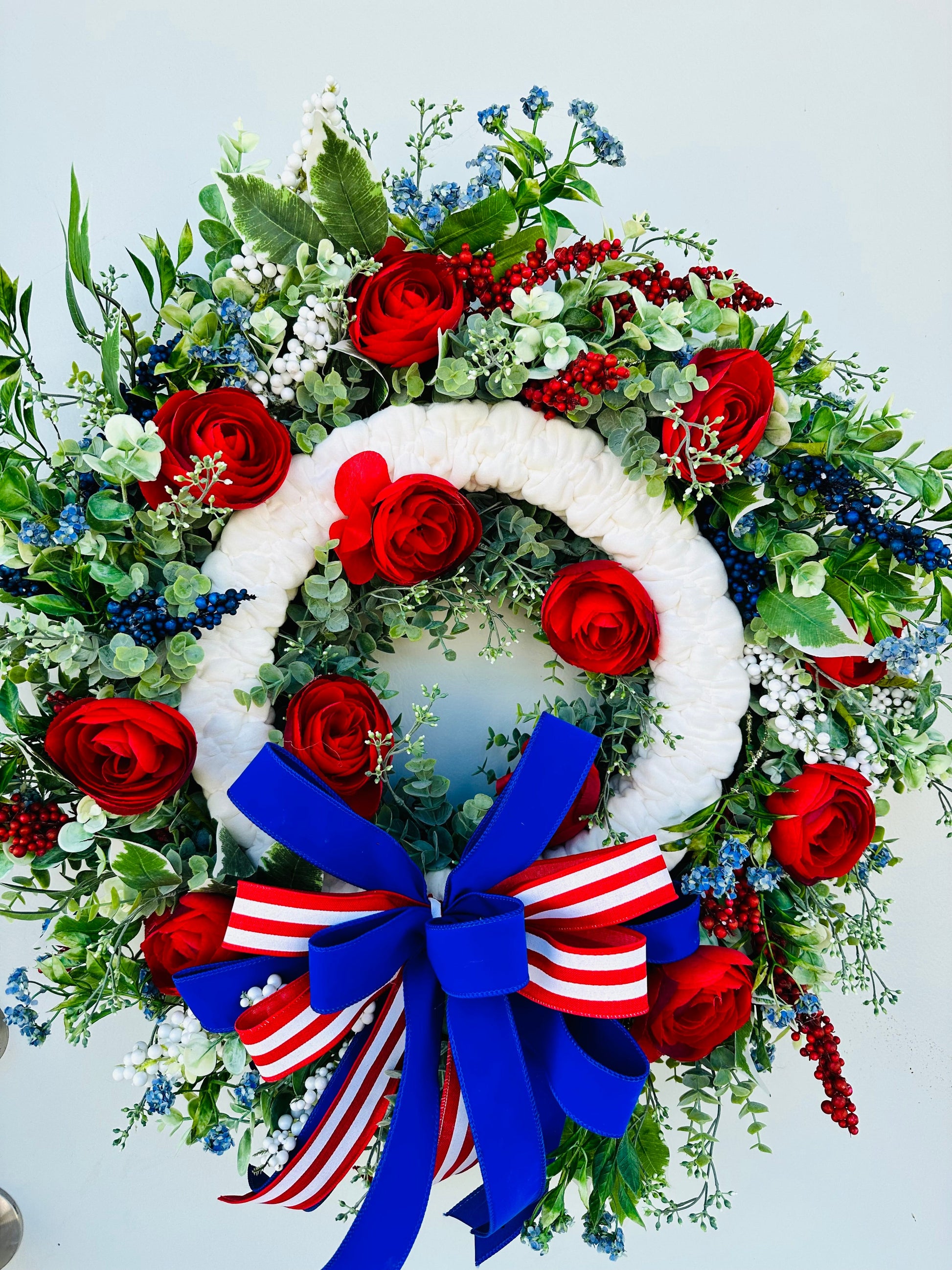 Elegant Patriotic Floral Wreath for Front Door-Red,White, & Blue Porch Decor (TCT1625) TCT Crafts