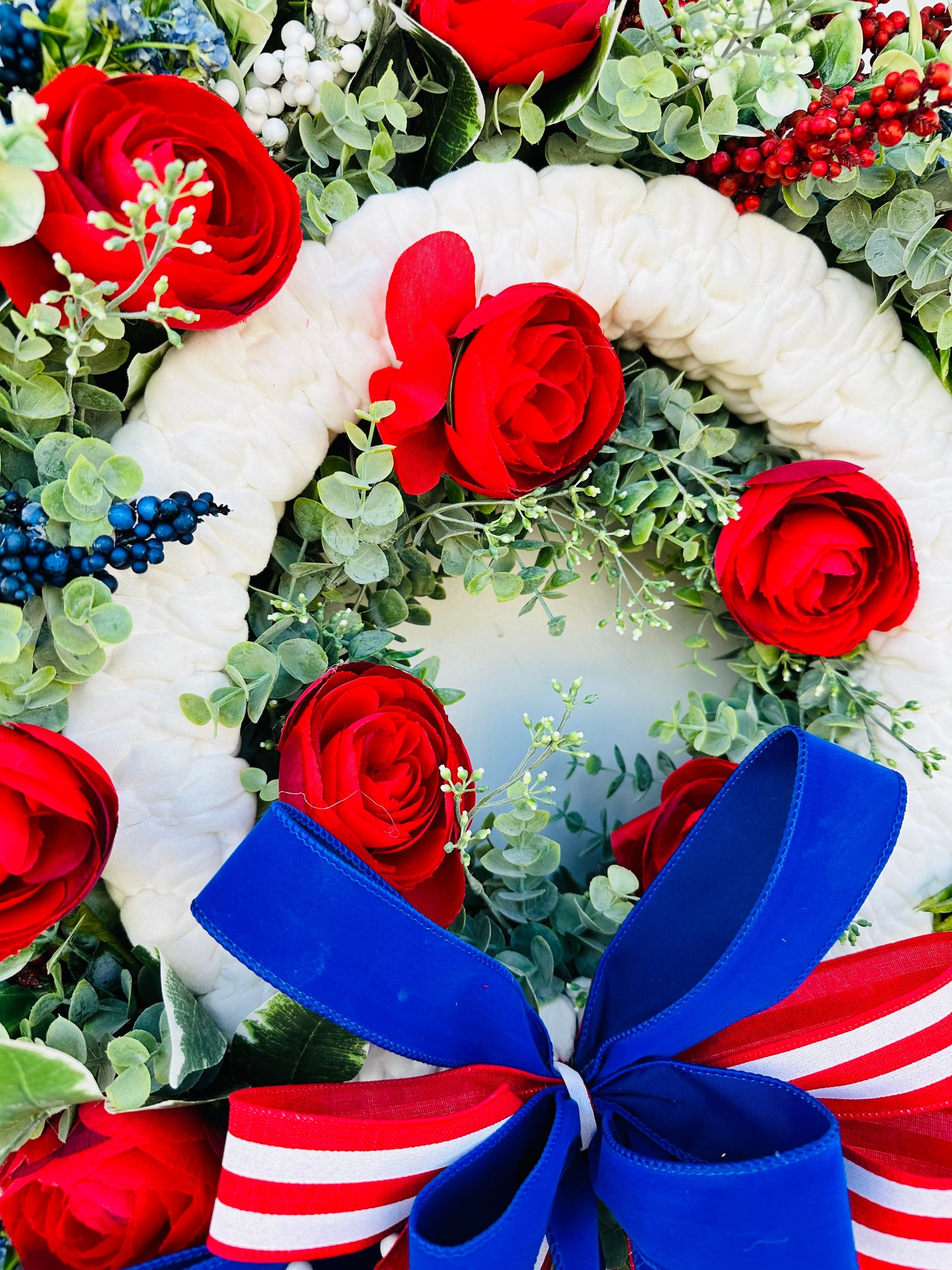 Elegant Patriotic Floral Wreath for Front Door-Red,White, & Blue Porch Decor (TCT1625) TCT Crafts