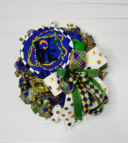 Purple & Gold Fleur De Lis Mardi Gras Love door wreath-TCT1453 TCT Crafts