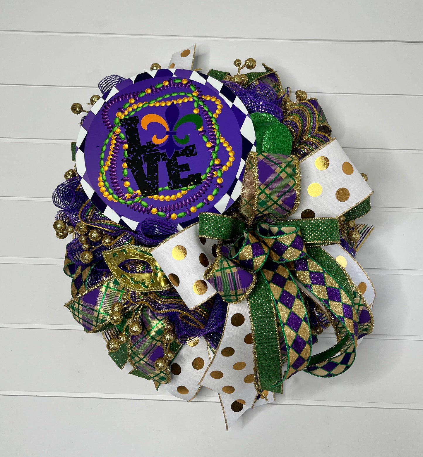 Purple & Gold Fleur De Lis Mardi Gras Love door wreath-TCT1453 TCT Crafts