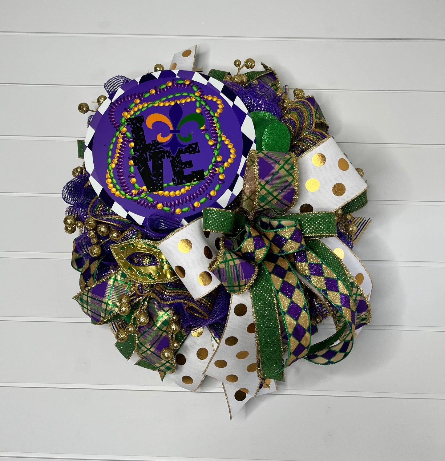 Purple & Gold Fleur De Lis Mardi Gras Love door wreath-TCT1453 TCT Crafts