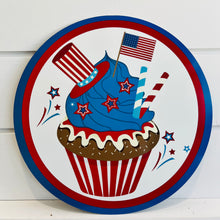 Load image into Gallery viewer, 11.75 inch Patriotic Cupcake Round Metal Sign-TCT1503