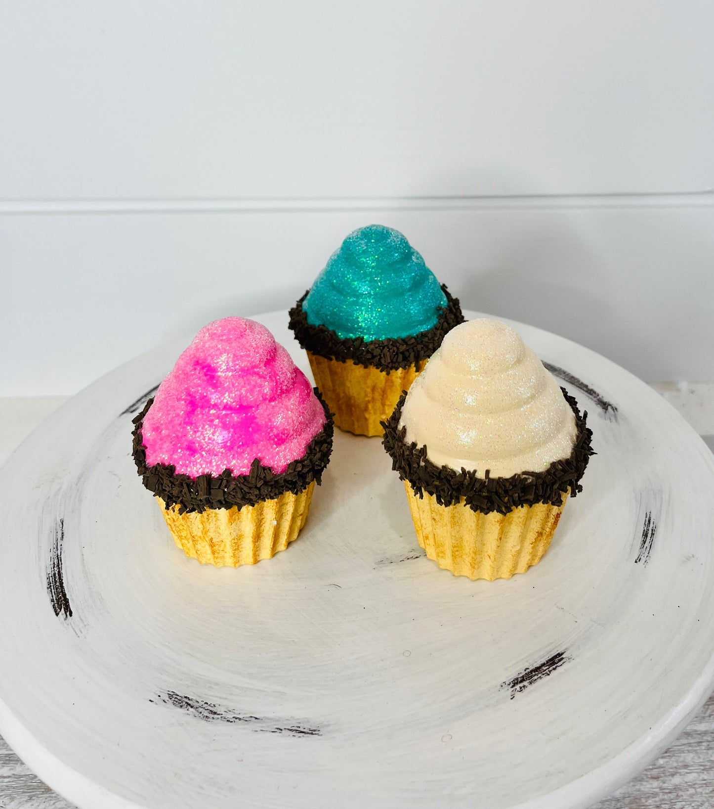 Set of 3 Faux Mini Cupcakes in Cream/Pink/Teal-TCT1549 TCT Crafts