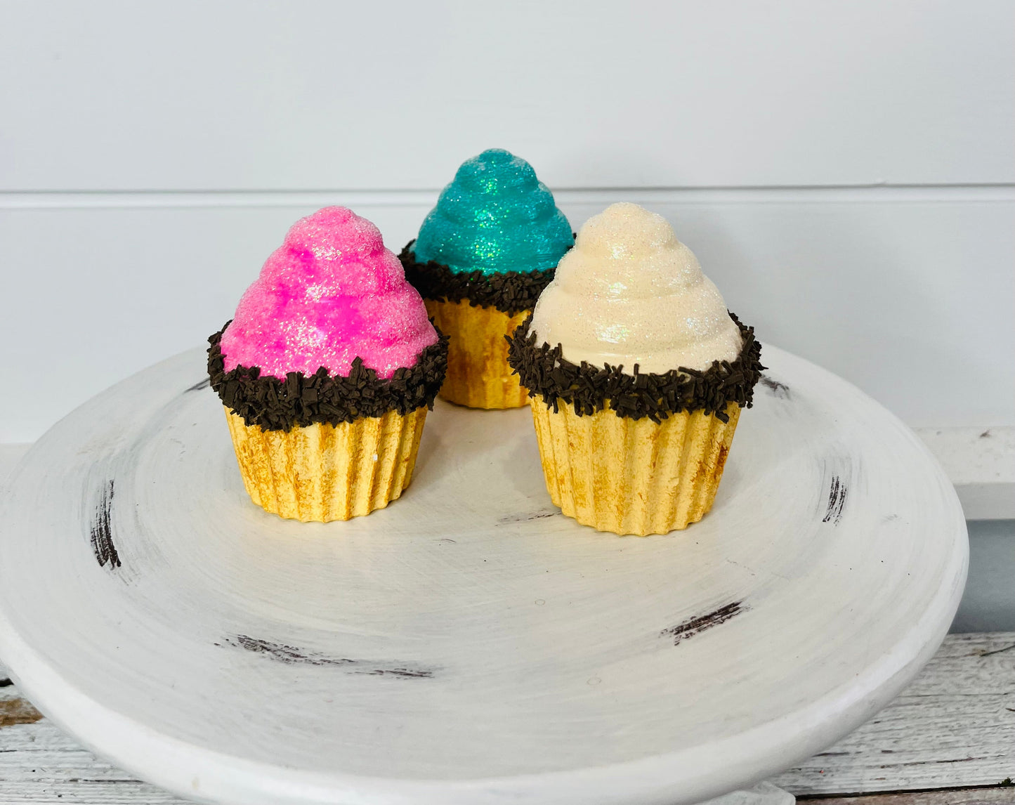Set of 3 Faux Mini Cupcakes in Cream/Pink/Teal-TCT1549 TCT Crafts