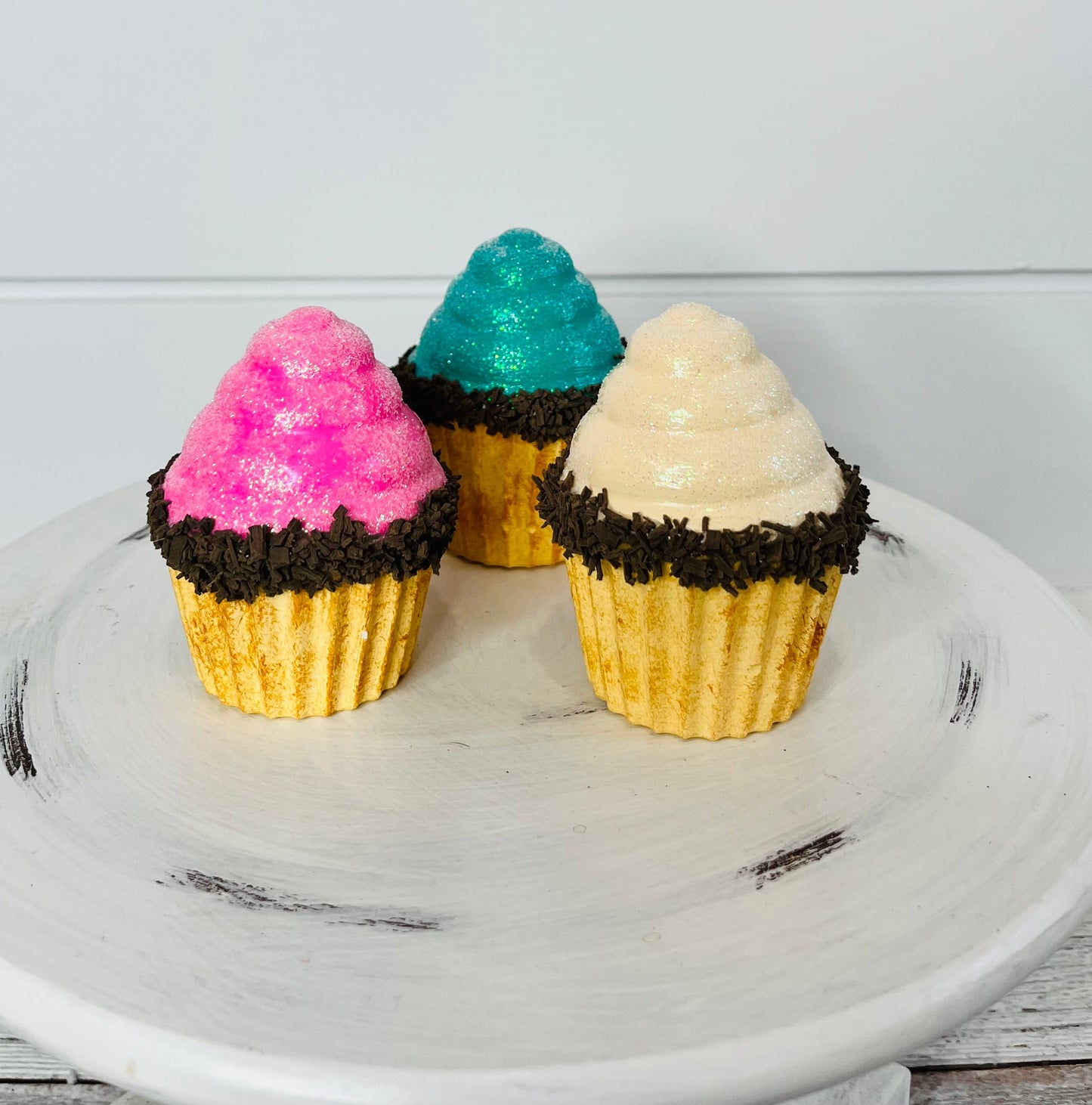 Set of 3 Faux Mini Cupcakes in Cream/Pink/Teal-TCT1549 TCT Crafts
