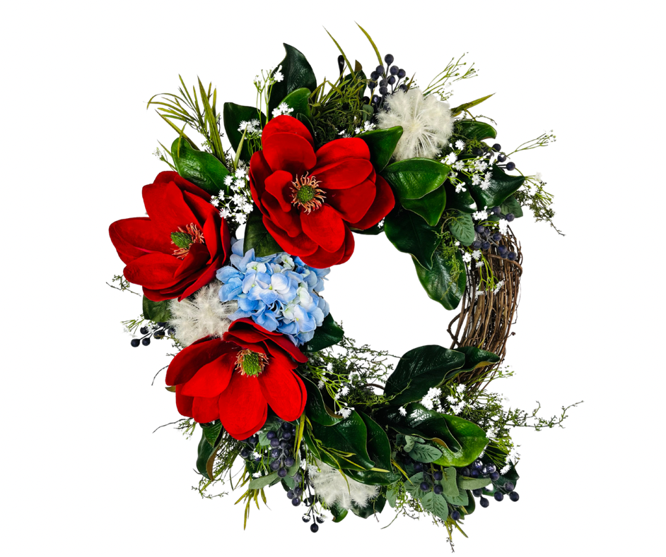 Red Magnolia Patriotic Grapevine Wreath-TCT1501 TCT Crafts