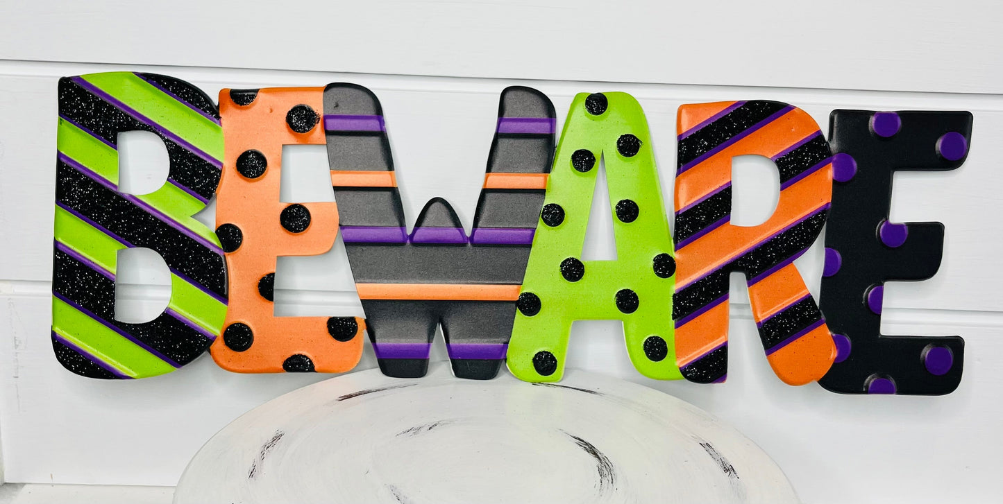19"Lx6.5"H Metal Embossed 'Beware' Halloween Sign - Spooky Decor in Black, Purple, Orange, and Green-(MD0707) TCT Crafts