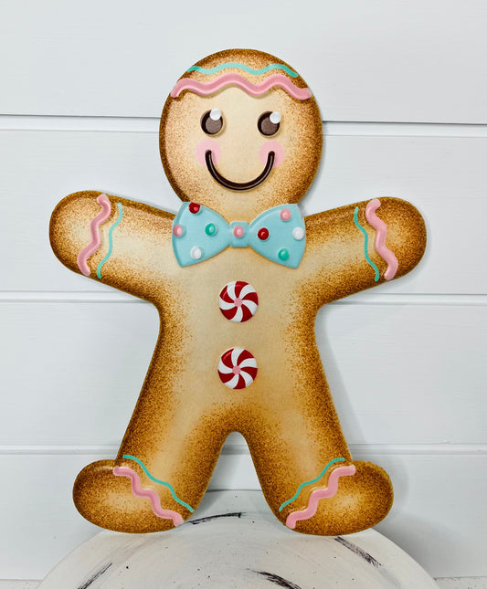 12" Embossed Metal Christmas Sign - Adorable Gingerbread Boy Design in Tan, Pink, Blue & White-MD0743 TCT Crafts