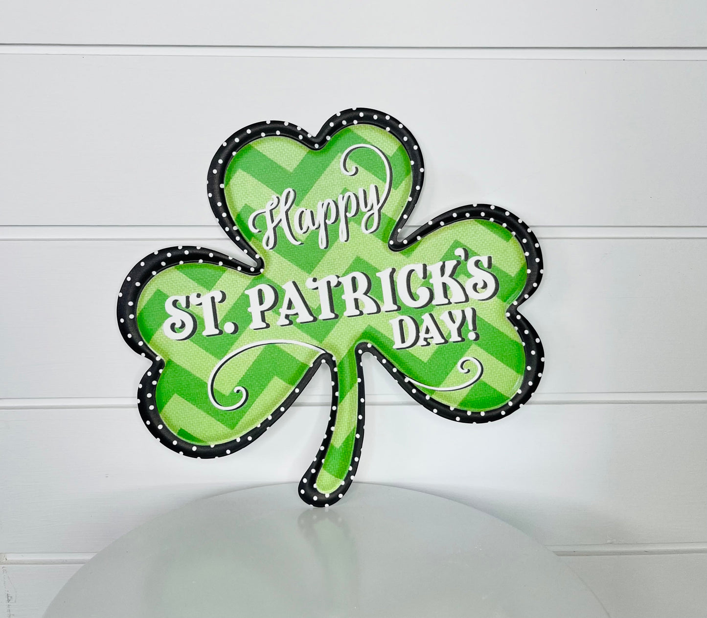 Metal Embossed Zig Zag Clover St. Patrick's Day Sign - Green/Lime/Black/White, 11.5x10.5"-MD0858 TCT Crafts