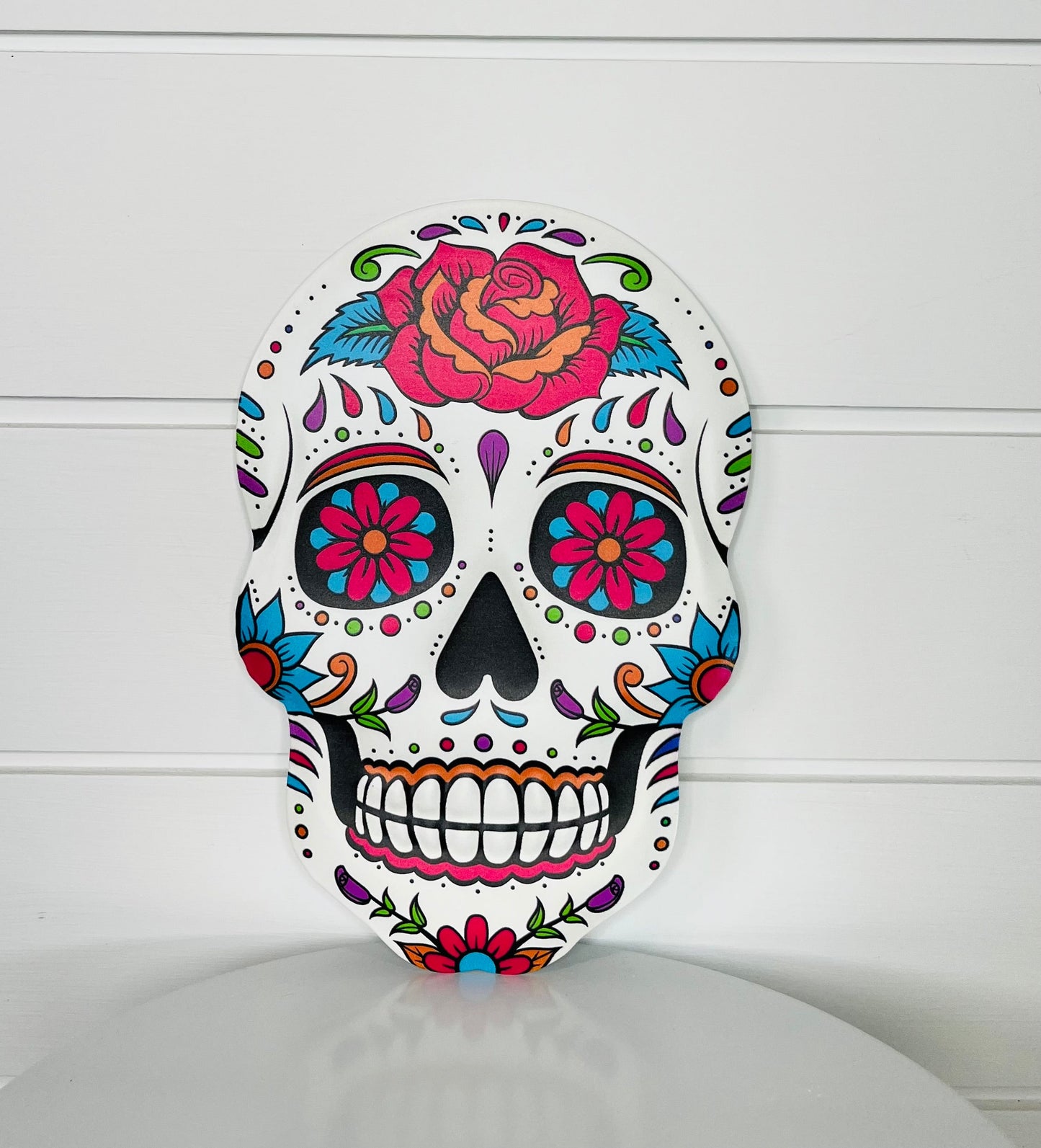 Metal Sugar Skull Sign - White/Multi, 10"H x 6.6"L-MD0999 TCT Crafts