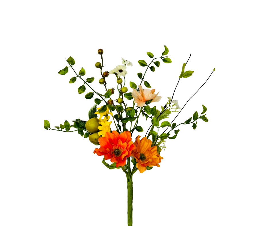 16" Orange/White Poppy Berry Pick - Vibrant Floral Accent-63264SP16 TCT Crafts