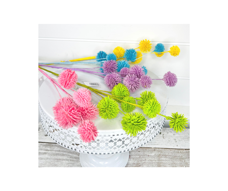 19H" Flocked Pom Pom Sprays - Playful Artificial Decor in Your Choice of Colors TCT Crafts
