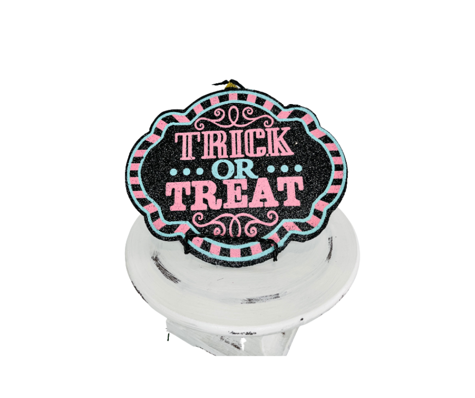 Spooky Delight: Pink/Mint/Black Halloween Trick or Treat Foam Sign-56596MIPK TCT Crafts